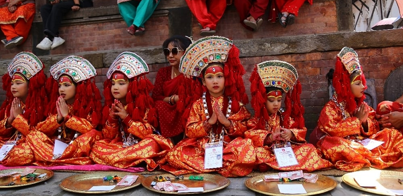 वसन्तपुर तलेजु भवानी मन्दिर अगाडी गरियो सामूहिक कुमारी पूजा